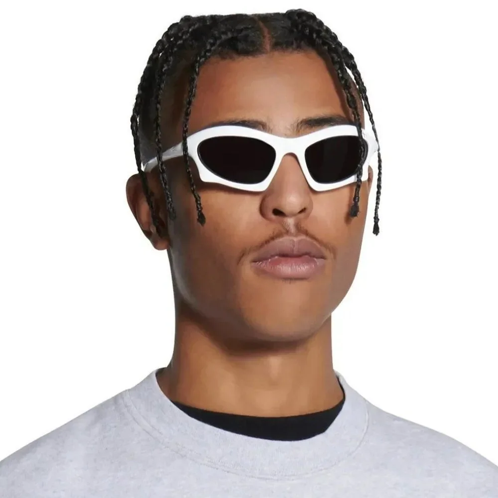 Balenciaga BB0229S 004 Sunglasses White Grey Bat Rectangle Unisex